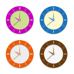 Four color wall clock on white background