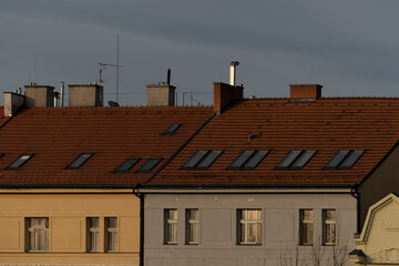 Roofs and chimneys of Prague 6, and area of old and luxury buildings in the district of Prague 6, czech Republic.