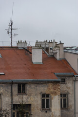 Fototapeta na wymiar Roofs and chimneys of Prague 6, and area of old and luxury buildings in the district of Prague 6, czech Republic.
