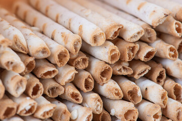 Close-up stacked thin salt sticks