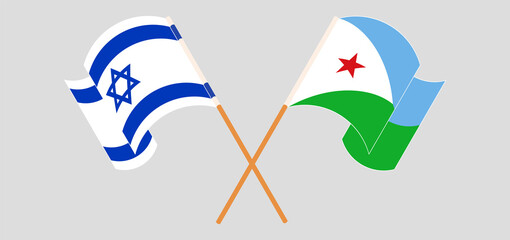 Crossed and waving flags of Israel and Djibouti