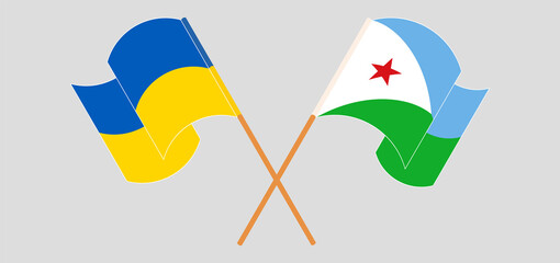 Fototapeta na wymiar Crossed and waving flags of Ukraine and Djibouti