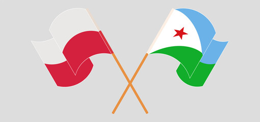 Fototapeta na wymiar Crossed and waving flags of Poland and Djibouti