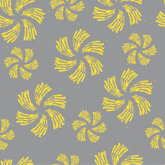 Hand-drawn seamless pattern with floral print. Abstract yellow flowers painted by brush on grey background . Vector pattern for printing on fabric, gift wrapping, covers, wallpapers ,home textiles.