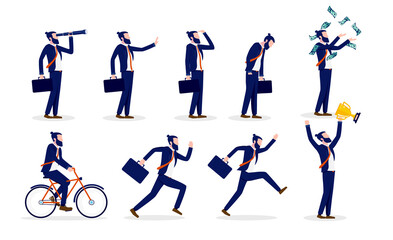 Businessman clip art set - Collection of illustrations with business man in various poses and situations. Success, defeat, happy and sad.