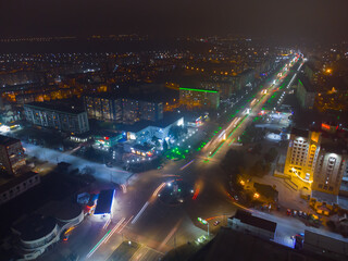 Colorful Night Street Aerial View