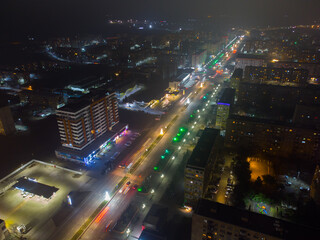 Fototapeta na wymiar Colorful Night Street Aerial View