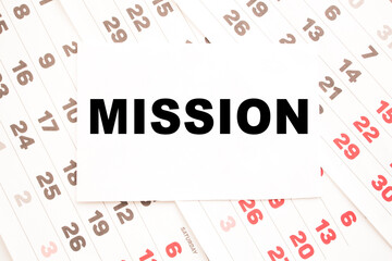 text MISSION on a sheet from Notepad.a digital background. business concept . business and Finance.