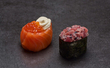 Salmon Sashimi Red Caviar Ikura. Guncan ikura