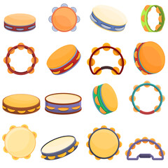 Tambourine icons set. Cartoon set of tambourine vector icons for web design - obrazy, fototapety, plakaty