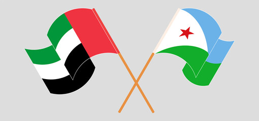 Crossed and waving flags of the United Arab Emirates and Djibouti