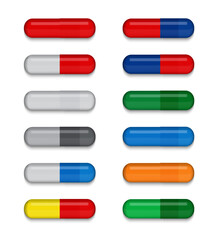 Set of full colored Medical pill on white  background. Virus capsule. The medicine. Vector Illustration. EPS10