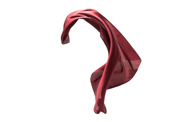 Fototapeta premium Flowing red silk scarf isolated on white background.
