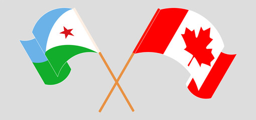 Crossed and waving flags of Djibouti and Canada