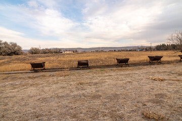 Train tracks and freight cars formerly used in archaeological excavations kultepe, Karum-Kanis in Kayseri city Turkey.