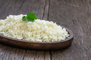 Turkish traditional homemade cottage cheese in bowl, healthy dairy product