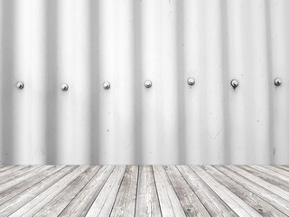 Corrugated sheet grey wall interior.