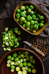 Preparing Brussels sprouts. Top view.