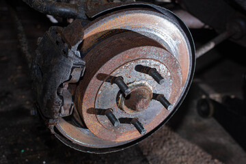 rusty car brake disc, brake repair concept