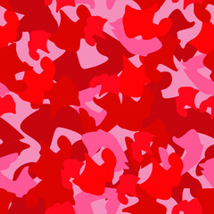 Romantic red-pink seamless pattern. Red abstract camouflage. For valentine's day. For fabric, textile, wallpaper and background. Vector illustration.