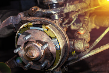 repair of a parking brake, replacement of brake pads on discs.