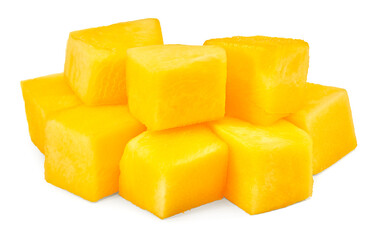 pieces of mango isolated on white background. exotic fruit. clipping path