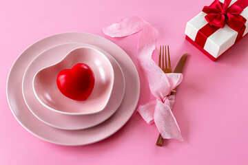 Table setting for valentine's day or 8 march. Selective focus. Copy space.