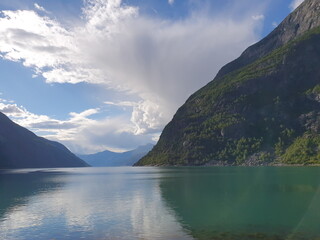 landscape with views of the sky, mountains and fjord - Eidfjord