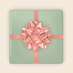 Realistic image. Colorful festive box with bow. Vector Illustration. EPS10
