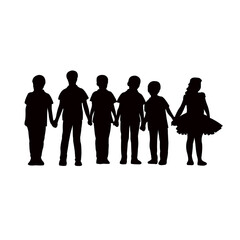 all children together, silhouette vector