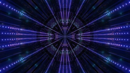 Neon dots science fiction tunnel color changing 3d illustration background walllpaper design artwork