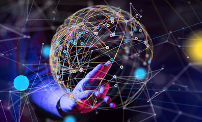 Abstract network of physical devices on the Internet using a network connection with statistics numbers 3d illustration