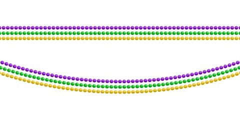 Vector realistic isolated beads for Mardi Gras flyer for template decoration and covering on the white background. Concept of Happy Mardi Gras. - obrazy, fototapety, plakaty