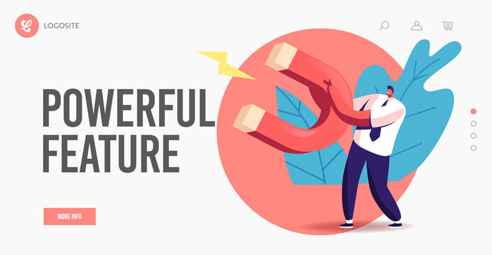 Inbound Business Marketing Technologies, Lead Generation Landing Page Template. Tiny Businessman Holding Magnet