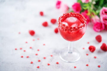 Red Valentine's day cocktail in a glass