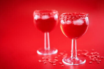 Red Valentine's day cocktail in a glass