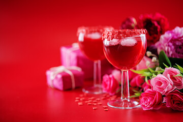 Red Valentine's day cocktail in a glass
