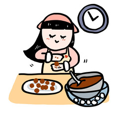 バレンタイン　トリュフチョコレートを作る女の子　キッチン　Valentine
