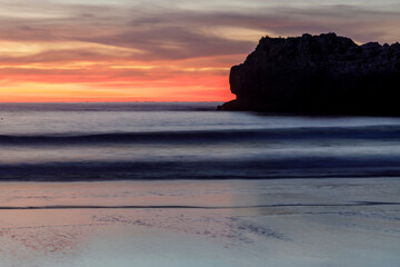 Fototapeta na wymiar Sunset from Ris beach, in Noja, Cantabria, Spain.