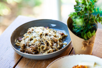grilled chicken pasta with vegetables and herbs