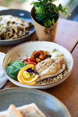 Chicken with vegetables in a plate 
