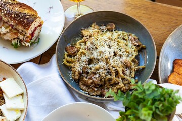 Grilled chicken  pasta with cheese and