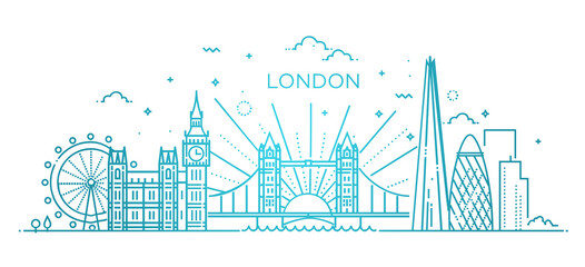 Linear banner of London city. - obrazy, fototapety, plakaty