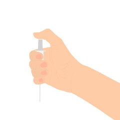 Hand holds a syringe with a vaccine. Vaccination Concept. Vector Illustration EPS10