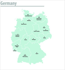 Germany map illustration vector detailed Germany map with all state names