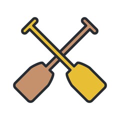 Wooden boat paddles icon. Canoe symbol.