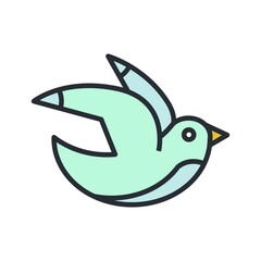 Seagull, ocean bird icon in flat design style.
