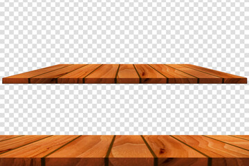 Realistic wooden table. Vector wooden table transparent background.