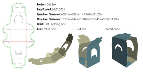 Gift box heart packaging design template self lock die cut - vector