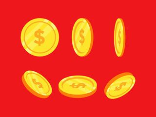 Chinese gold coins on red background